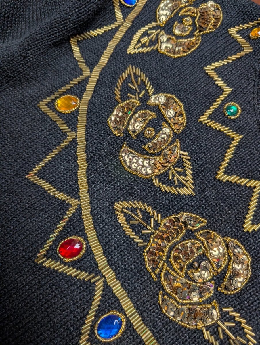 Vintage Black Bejeweled Sweater - Sweaters - ThrowbackBuys - Shiznit