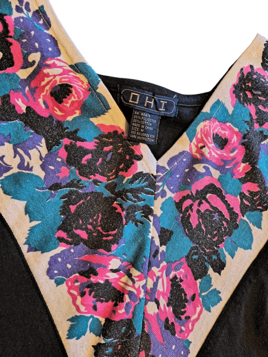 Vintage Black OHI Floral Top - T-Shirts - ThrowbackBuys - Shiznit