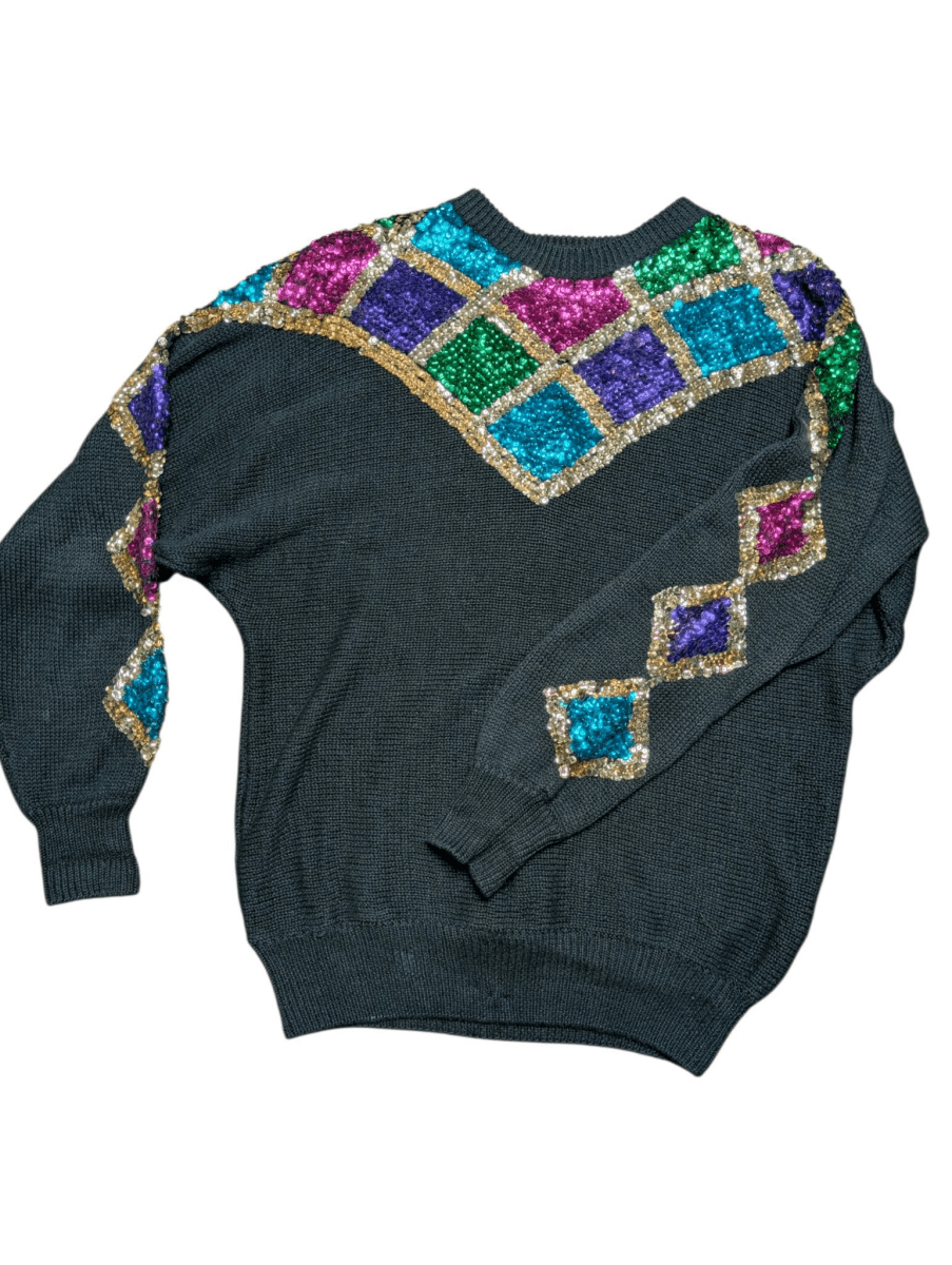 Vintage Black Sequin Sweater - Sweaters - ThrowbackBuys - Shiznit