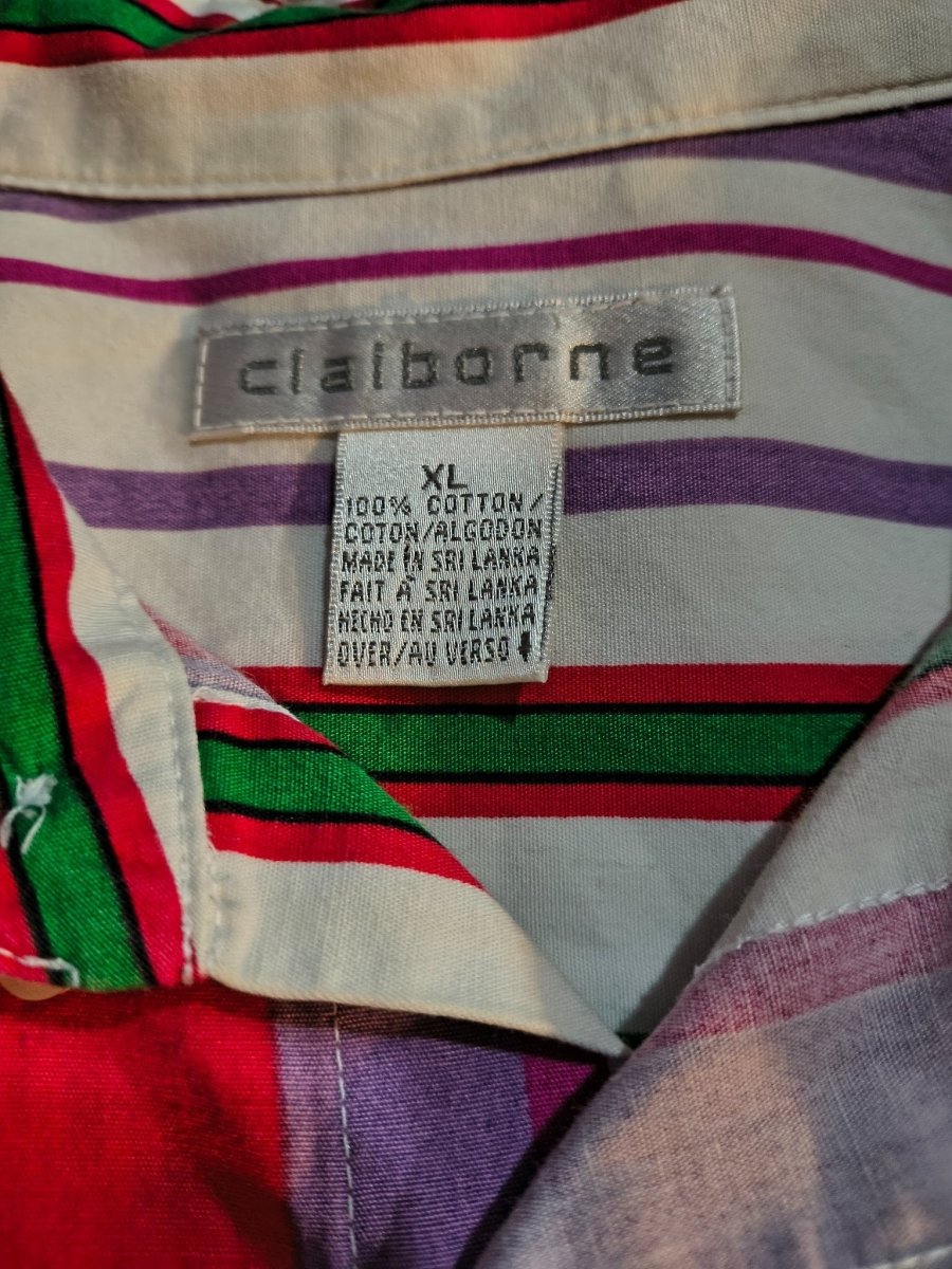 Vintage Claiborne Striped Long Sleeve Shirt - Long Sleeve T-Shirt - ThrowbackBuys - Shiznit
