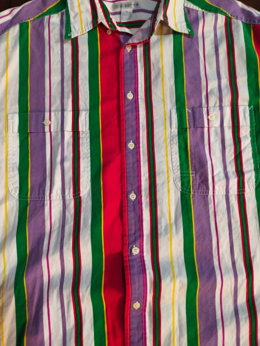 Vintage Claiborne Striped Long Sleeve Shirt - Long Sleeve T-Shirt - ThrowbackBuys - Shiznit