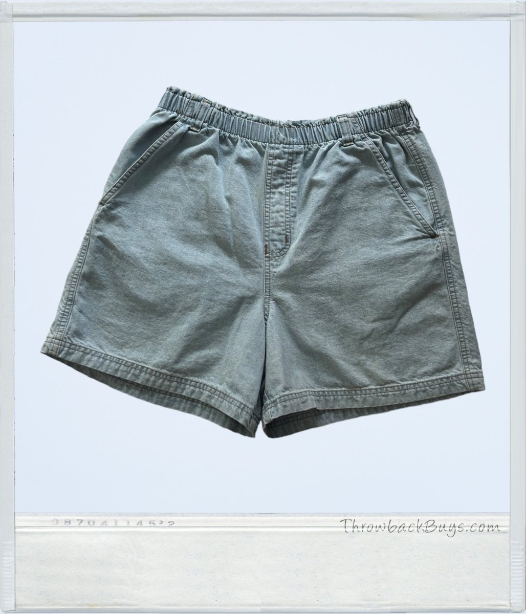 Vintage - Elastic Waistband Light Wash Denim Womens Lounge Shorts - Shorts - ThrowbackBuys - ThrowbackBuys