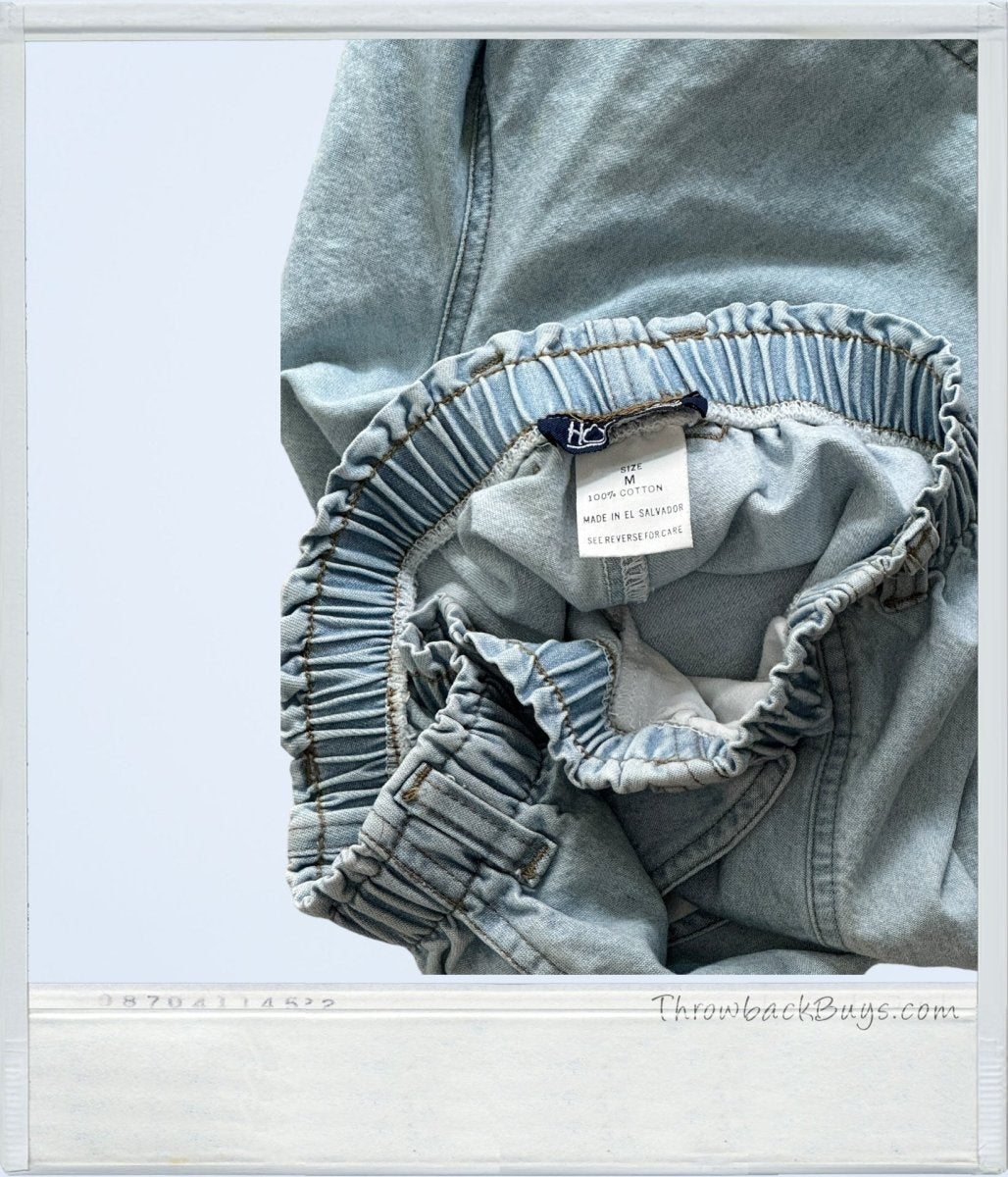 Vintage - Elastic Waistband Light Wash Denim Womens Lounge Shorts - Shorts - ThrowbackBuys - ThrowbackBuys