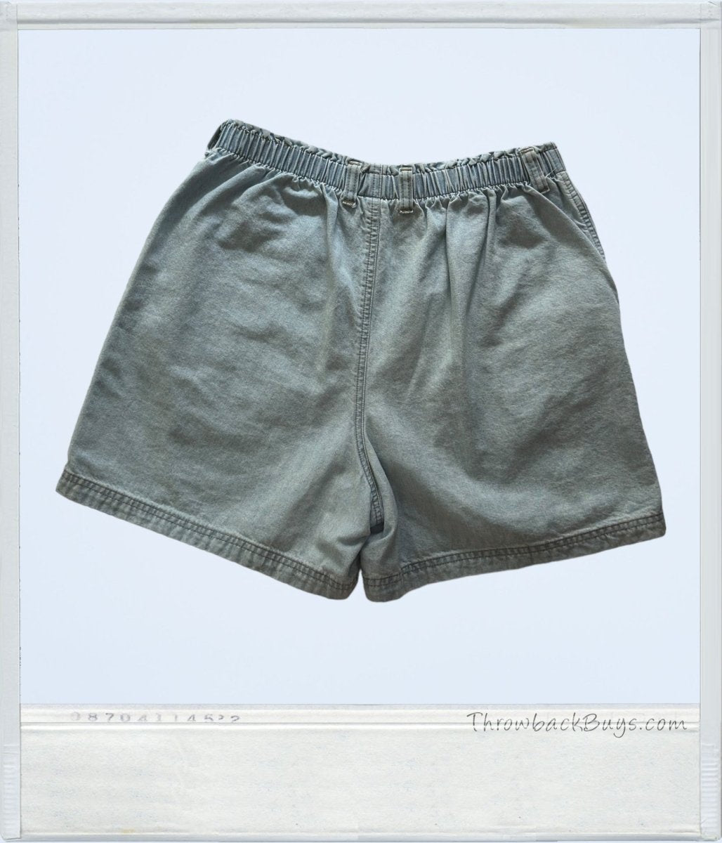 Vintage - Elastic Waistband Light Wash Denim Womens Lounge Shorts - Shorts - ThrowbackBuys - ThrowbackBuys