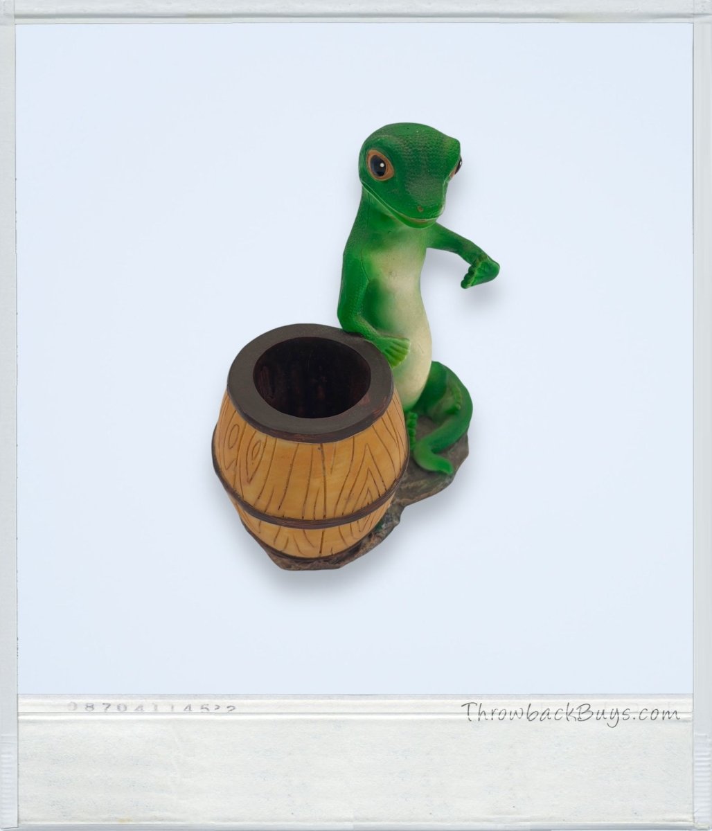 Vintage - Green Gecko Pencil Holder With Barrel Storage - Decor - ThrowbackBuys - ThrowbackBuys