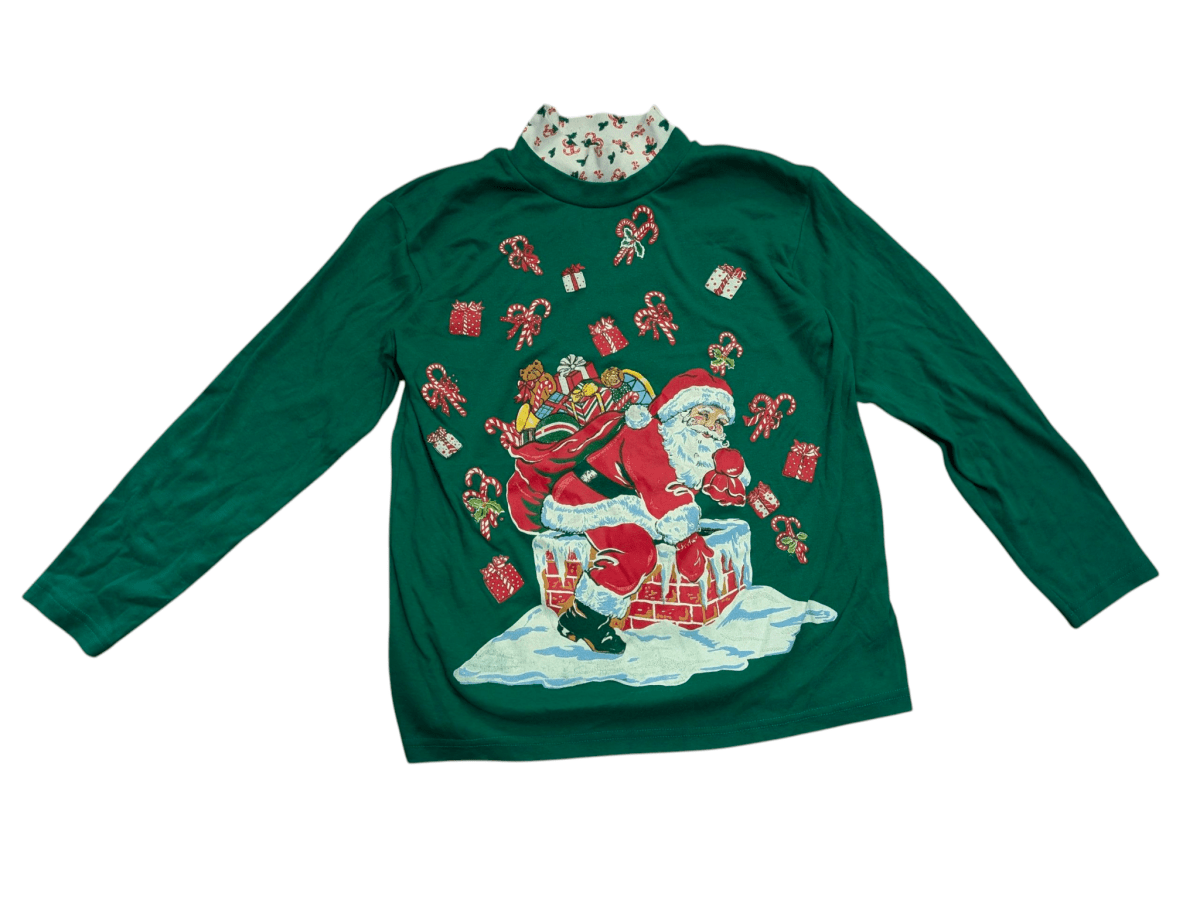 Vintage Green Holiday Time Santa Turtleneck Sweater - Sweaters - ThrowbackBuys - Shiznit