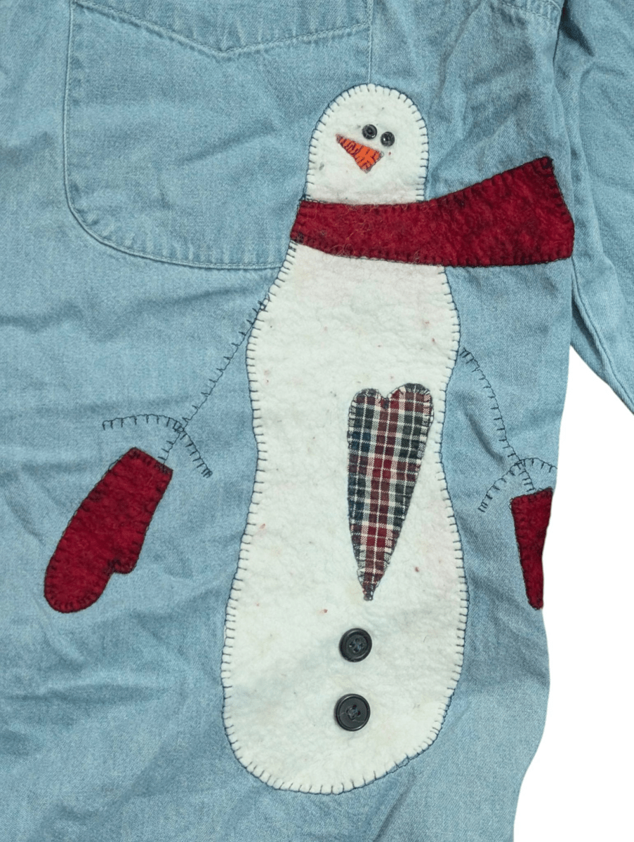 Vintage Jerzees Denim Snowman Long Sleeve Shirt - Long Sleeve T-Shirt - ThrowbackBuys - Shiznit