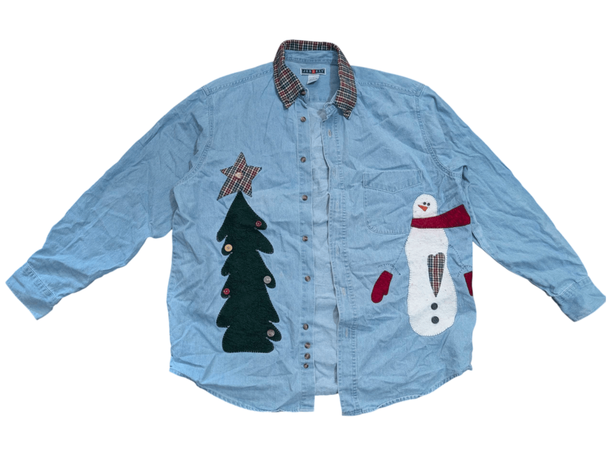 Vintage Jerzees Denim Snowman Long Sleeve Shirt - Long Sleeve T-Shirt - ThrowbackBuys - Shiznit