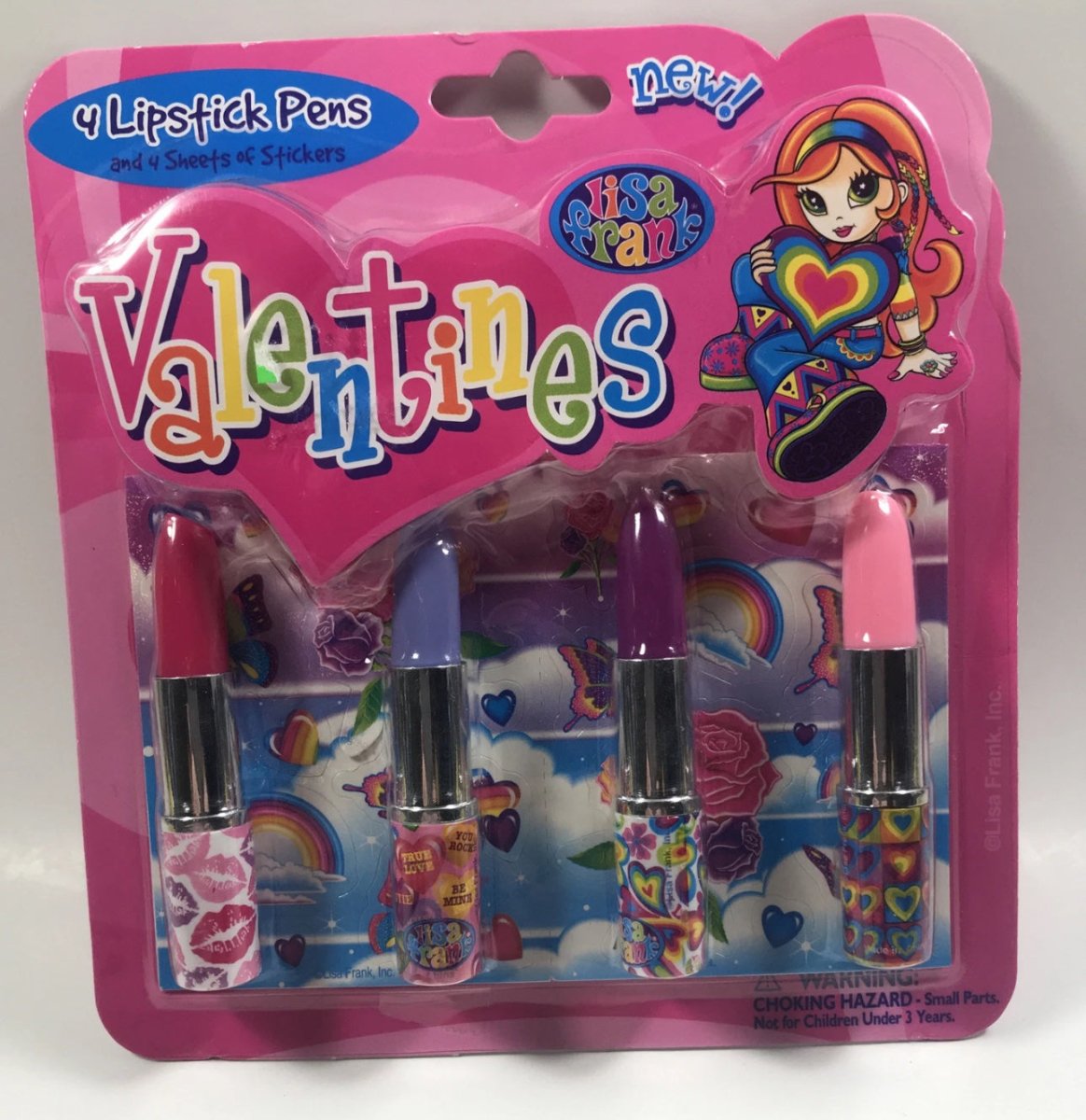 VINTAGE LISA FRANK VALENTINES 4 Lipstick Pens 4 Sticker Sheets Butterfly - Paper Goods - ThrowbackBuys - Abunnysvintageco