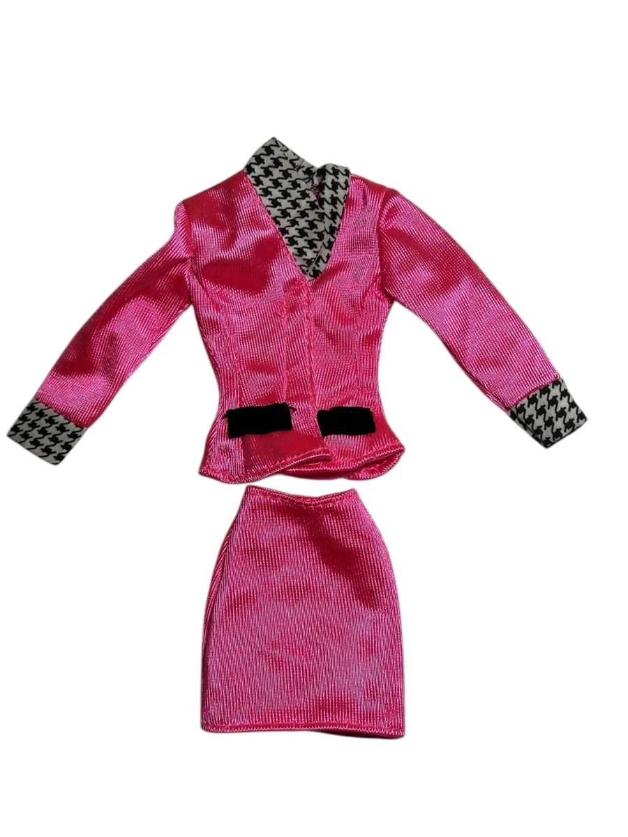 Vintage Mattel Barbie Working Pink Houndstooth Blazer Suit Jacket Skirt Set - 1993 - Dolls - ThrowbackBuys - Abunnysvintageco
