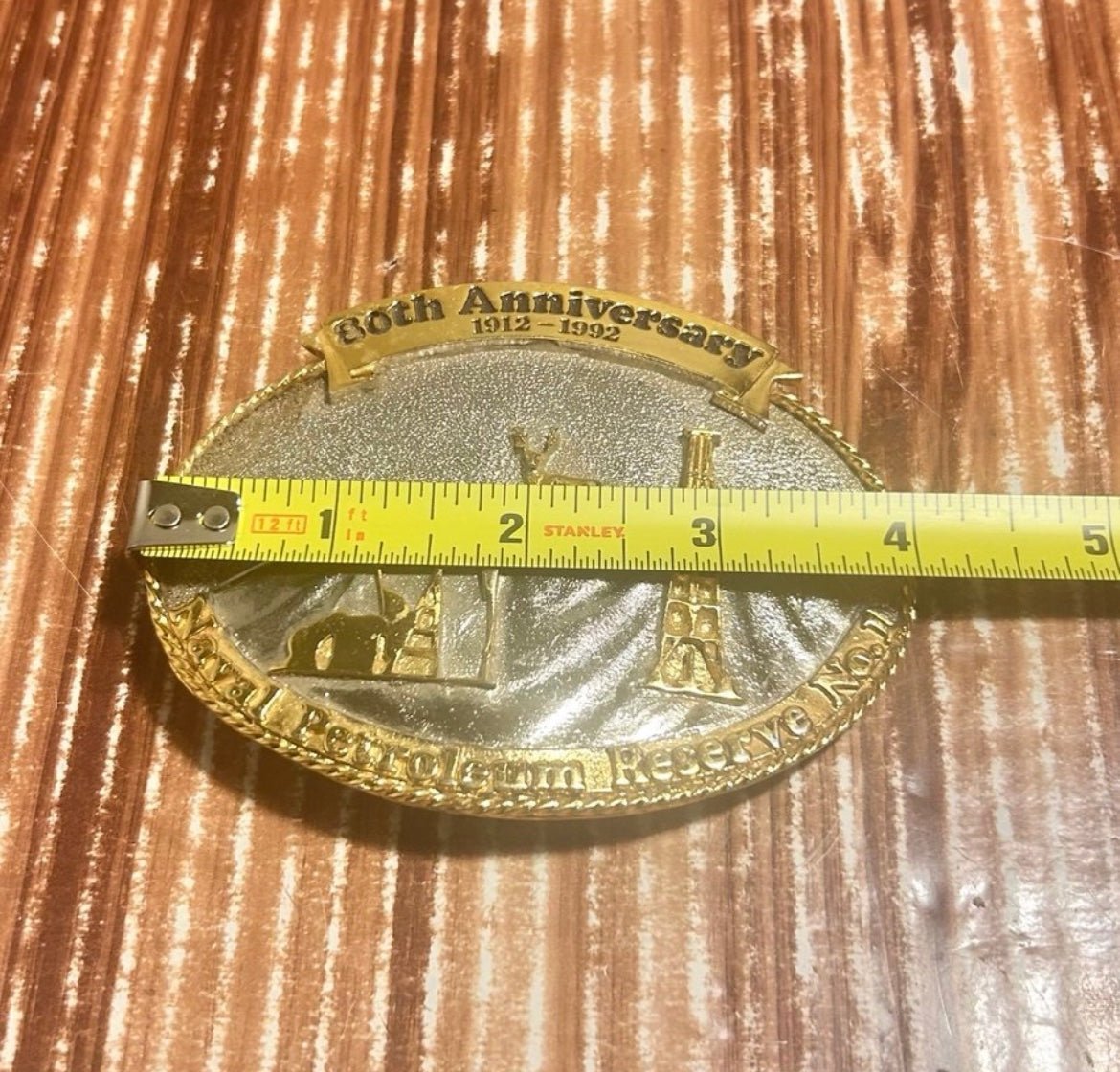 Vintage Metal 80th Anniversary Naval Petroleum Reserve No. 1 Buckle 1912 - 1992 - Accessories - ThrowbackBuys - Raybar121