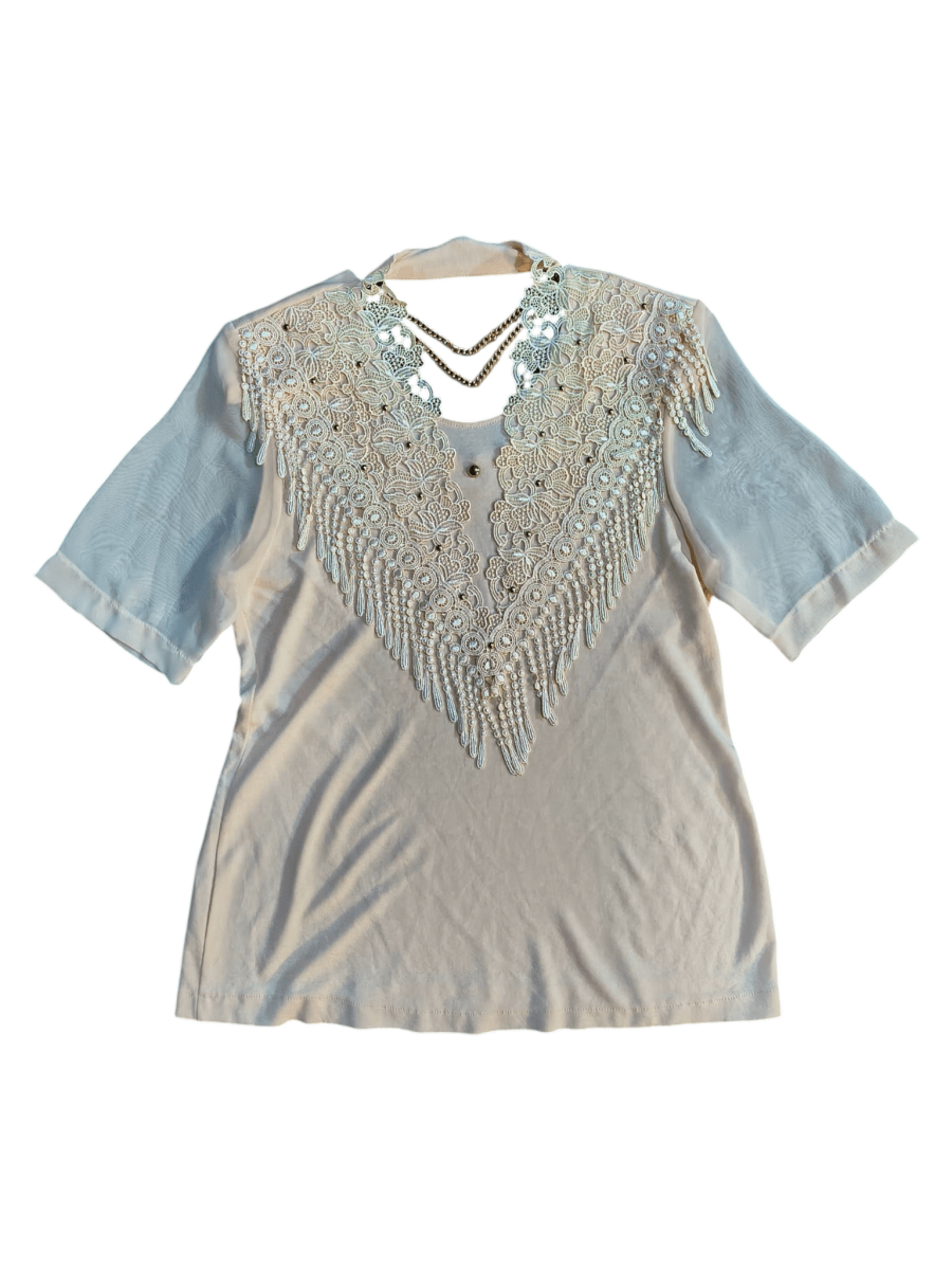 Vintage Pink Lace Tassel Shirt - Shirts - ThrowbackBuys - Shiznit