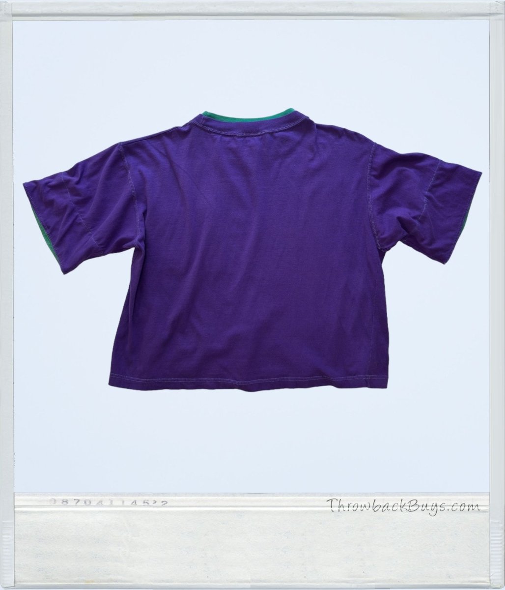 Vintage - Purple Crop T-Shirt w/Turquoise Collar Medium - T-Shirts - ThrowbackBuys - ThrowbackBuys