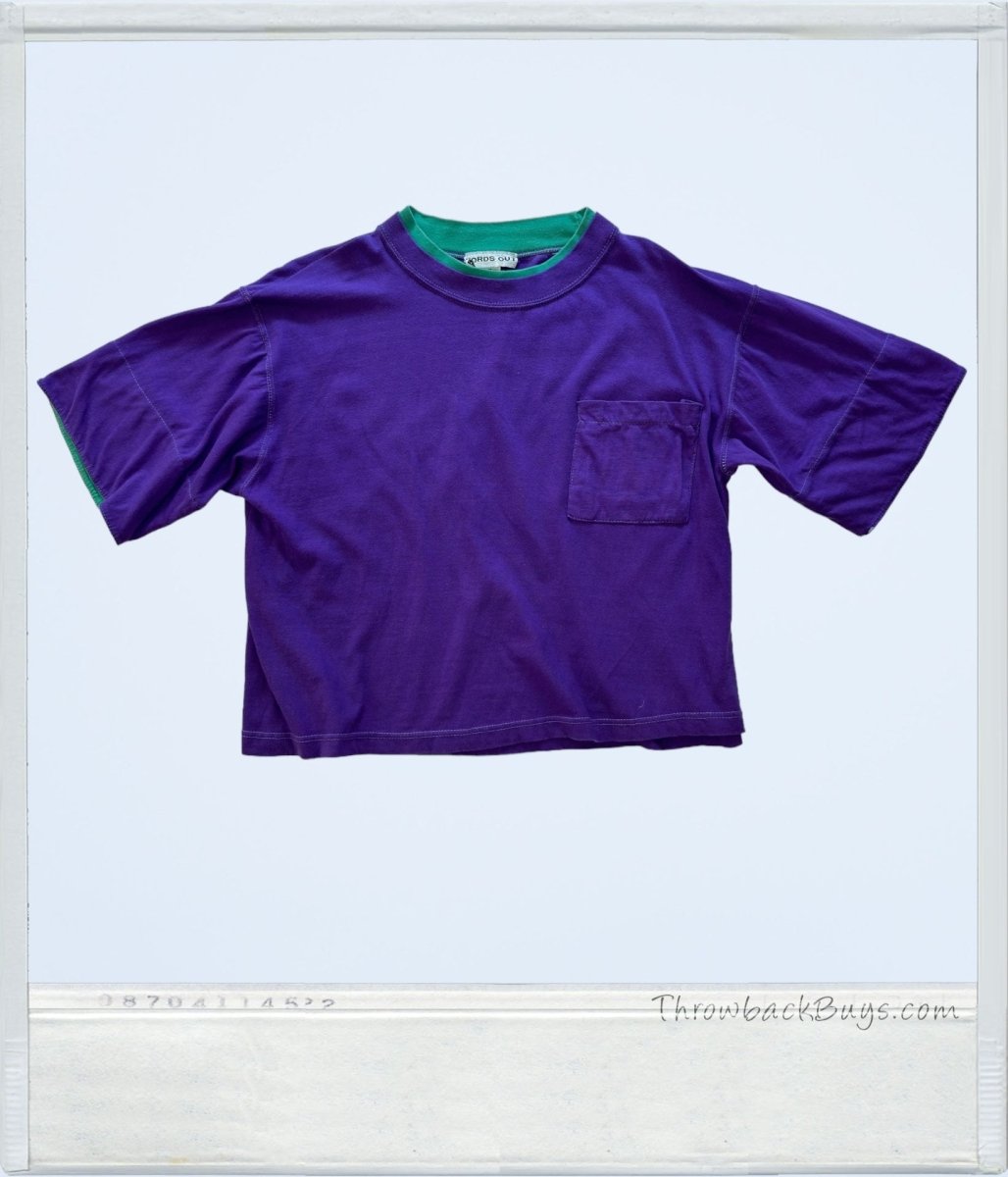Vintage - Purple Crop T-Shirt w/Turquoise Collar Medium - T-Shirts - ThrowbackBuys - ThrowbackBuys