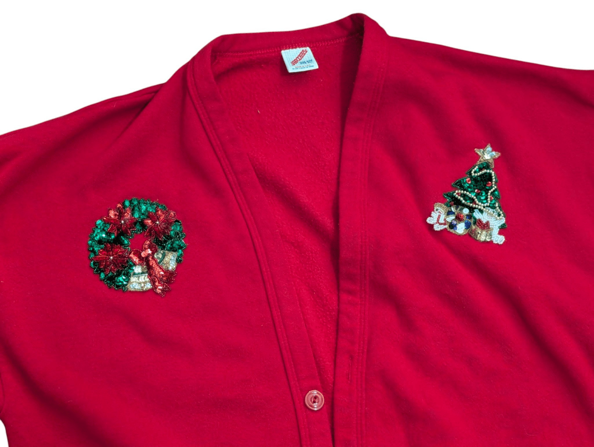 Vintage Red Jerzees Sequin Christmas Cardigan - Sweaters - ThrowbackBuys - Shiznit