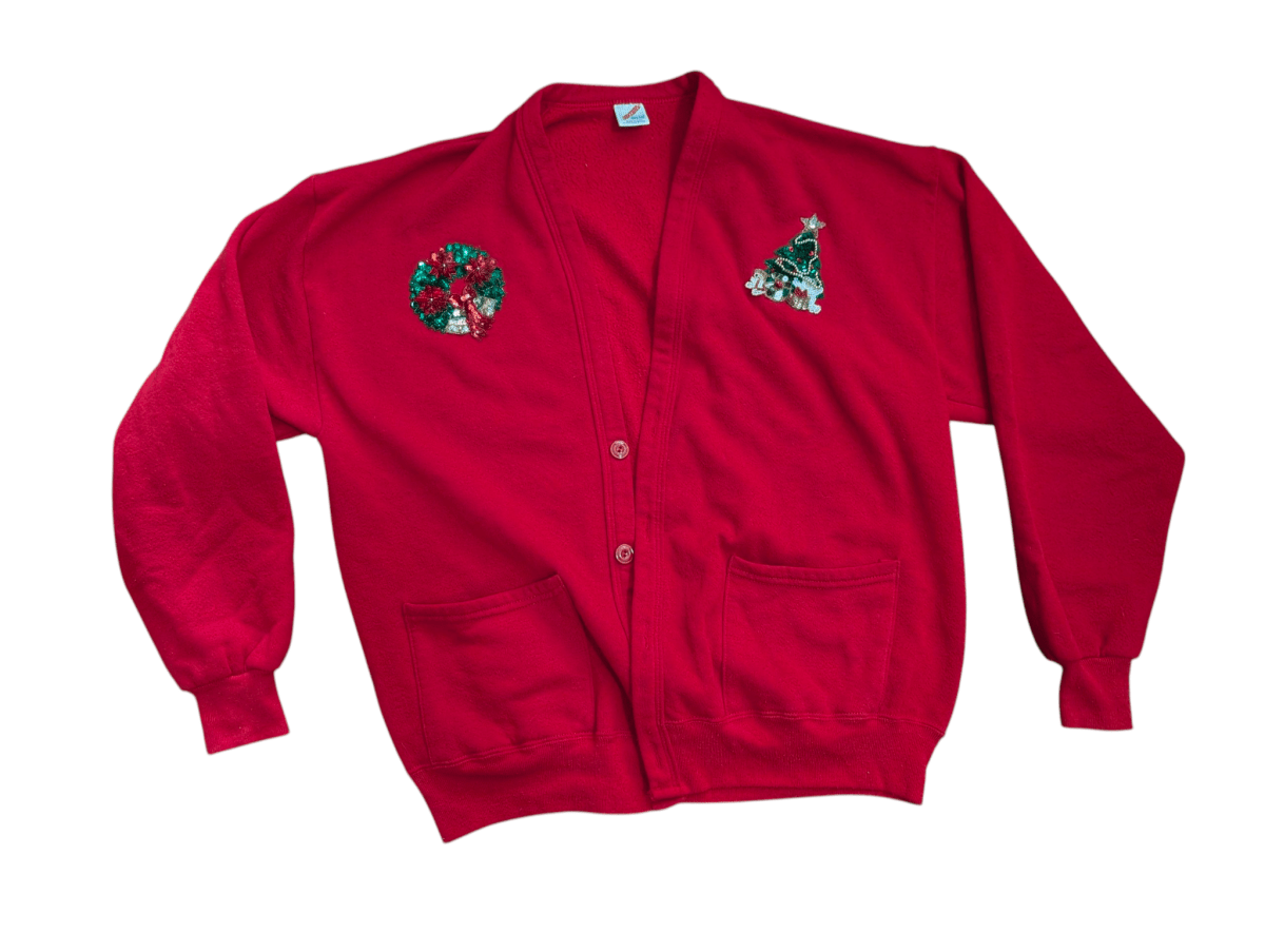 Vintage Red Jerzees Sequin Christmas Cardigan - Sweaters - ThrowbackBuys - Shiznit