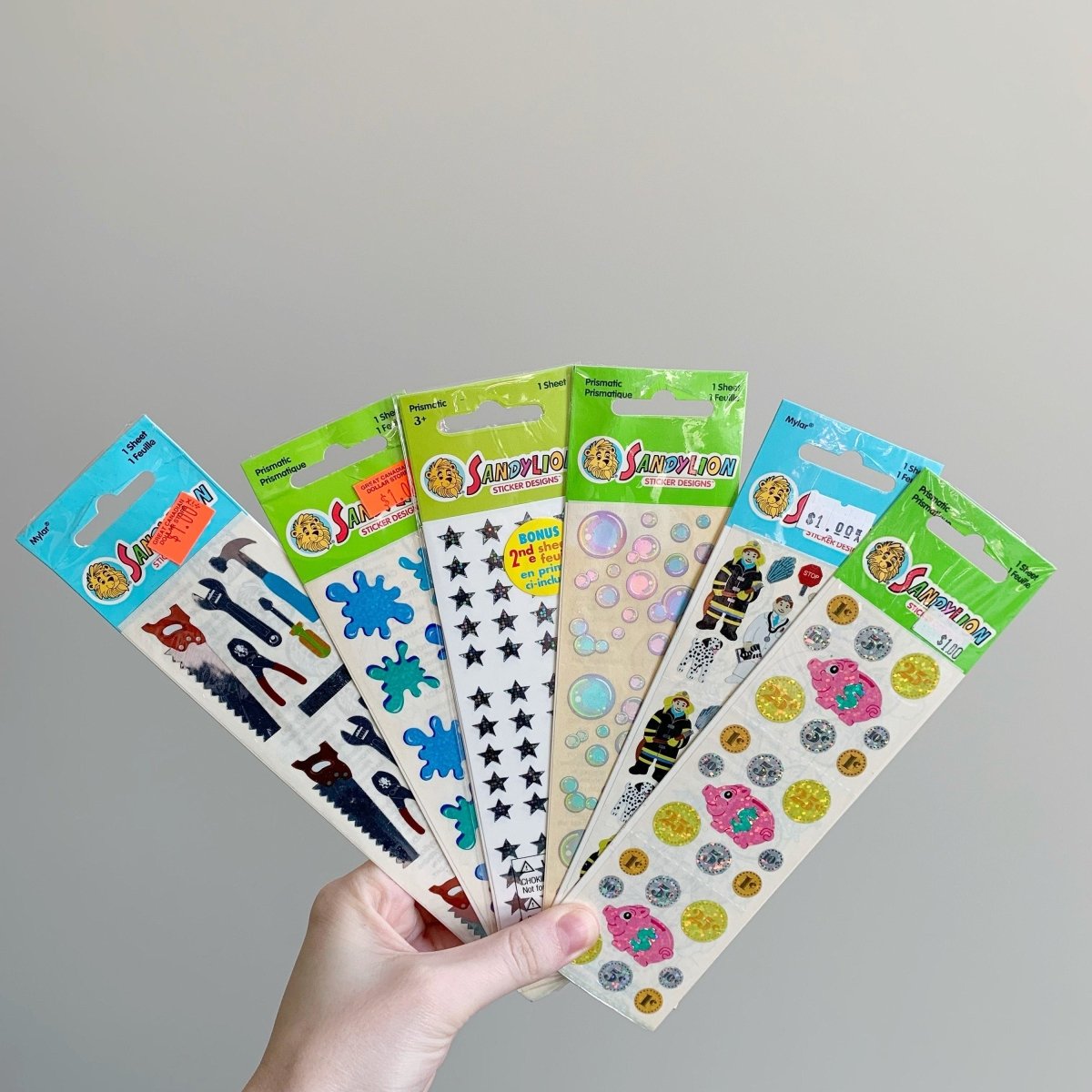 Vintage Sandylion Sealed Sticker Sheets Tools Stars Bubbles Money - Memorabilia - ThrowbackBuys - NostalgicEpisodes
