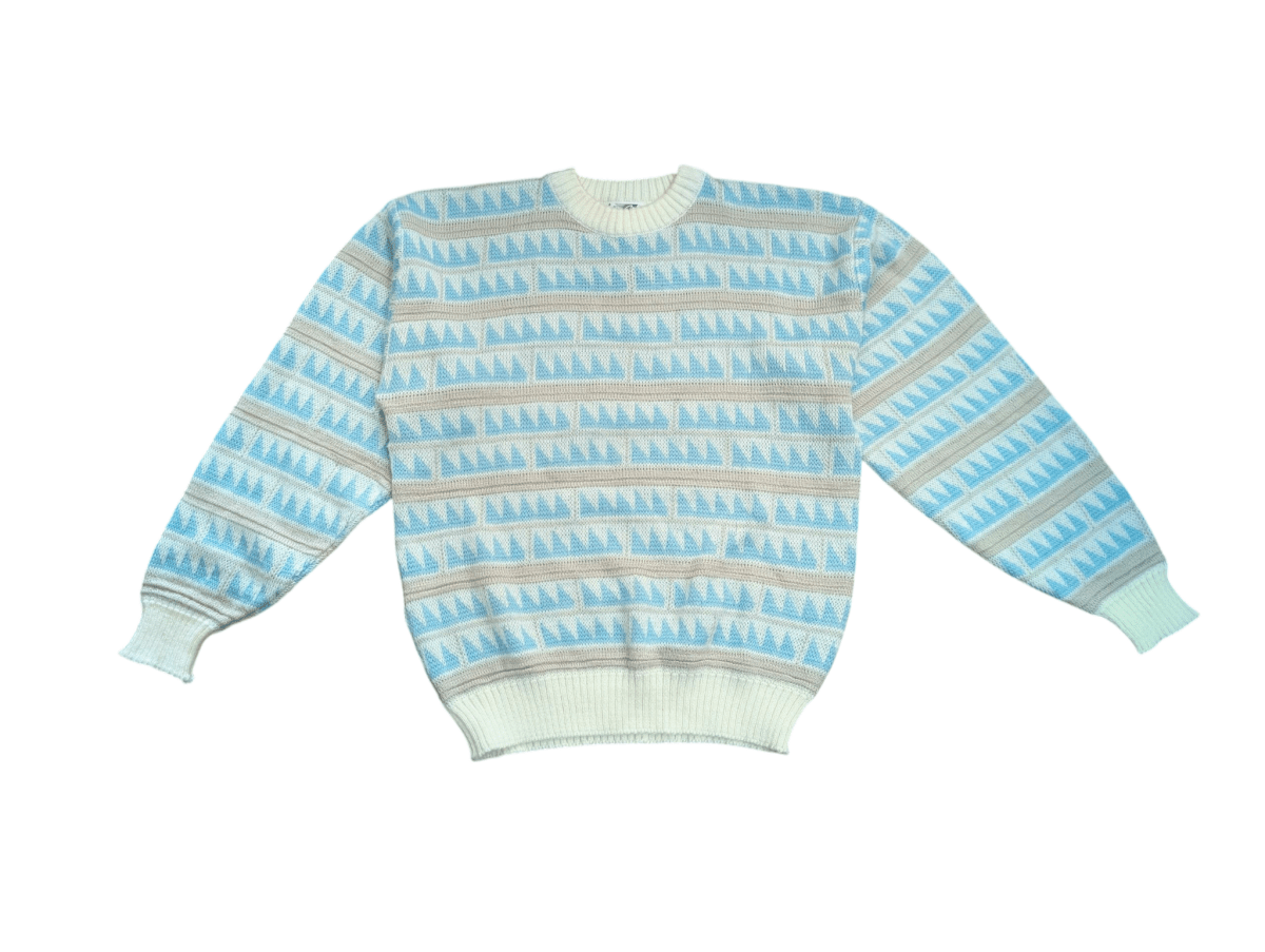Vintage Saturdays Blue & White Knit Sweater - Sweaters - ThrowbackBuys - Shiznit