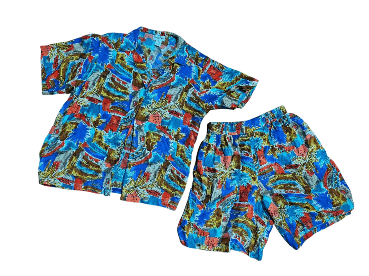 Vintage Silk Lady Bear 2 Piece Outfit (Palm Trees) - Outfit Sets - ThrowbackBuys - Shiznit