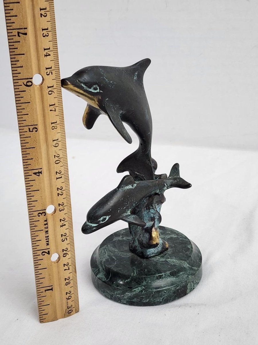 Vintage - SPI San Pacific International Mother Dolphin & Baby Brass/Marble Base Statue - Decor - ThrowbackBuys - ResellerDoor