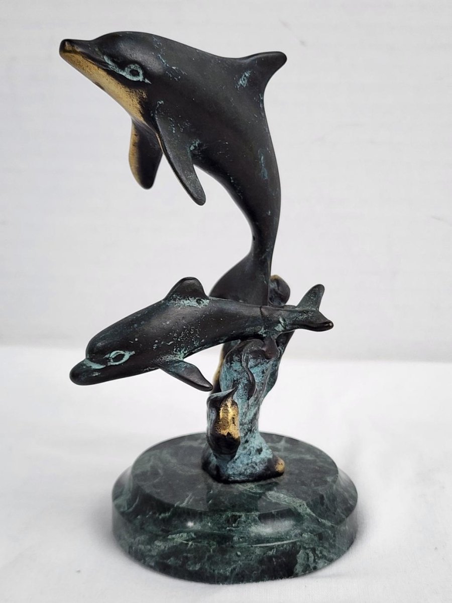 Vintage - SPI San Pacific International Mother Dolphin & Baby Brass/Marble Base Statue - Decor - ThrowbackBuys - ResellerDoor