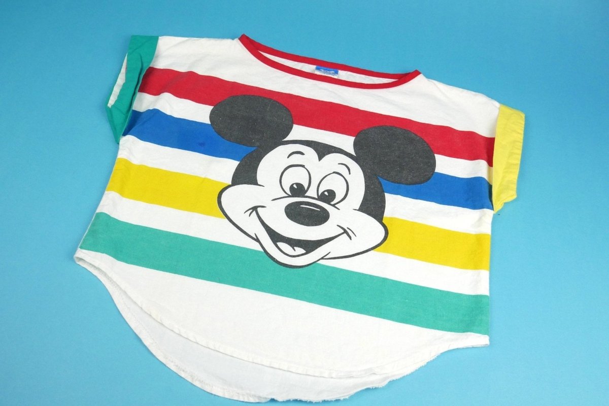 Vintage Striped Mickey Crop Top - Shirts - ThrowbackBuys - Shiznit