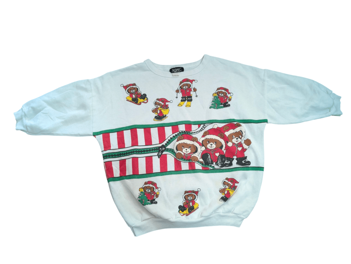 Vintage White Bijo 3/4 Christmas Bear Sweater - Sweaters - ThrowbackBuys - Shiznit