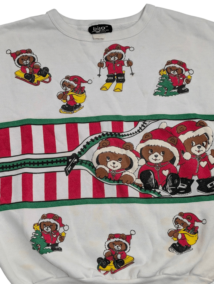 Vintage White Bijo 3/4 Christmas Bear Sweater - Sweaters - ThrowbackBuys - Shiznit