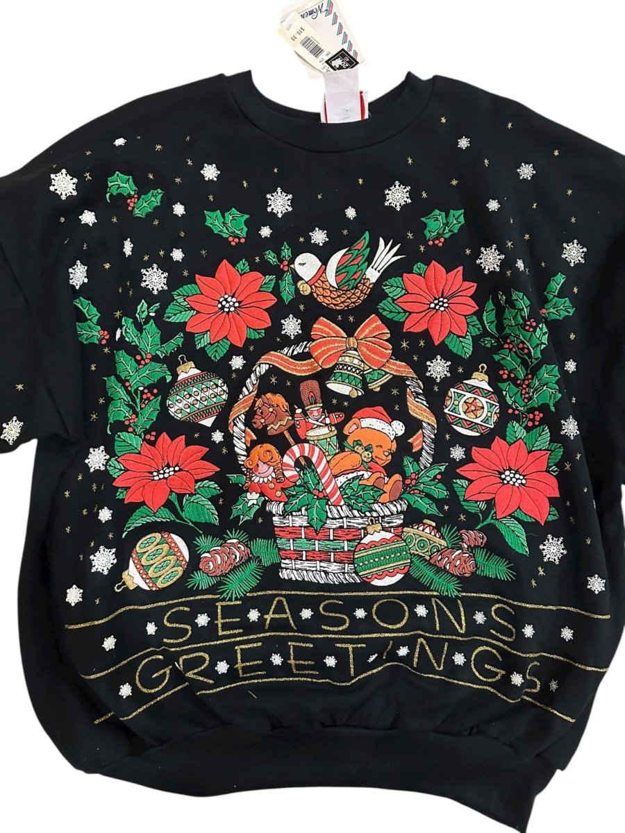Vintage Women’s 20W Nutcracker Black Christmas Seasons Greetings Sweatshirt USA - Sweatshirts - ThrowbackBuys - Abunnysvintageco