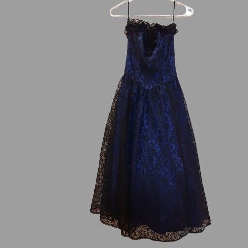 Vtg 7 GUNNE SAX Jessica McClintock Lace Prom Dress Party Gown Blue/Black DAMAGED - Dresses - ThrowbackBuys - Susieqnejp