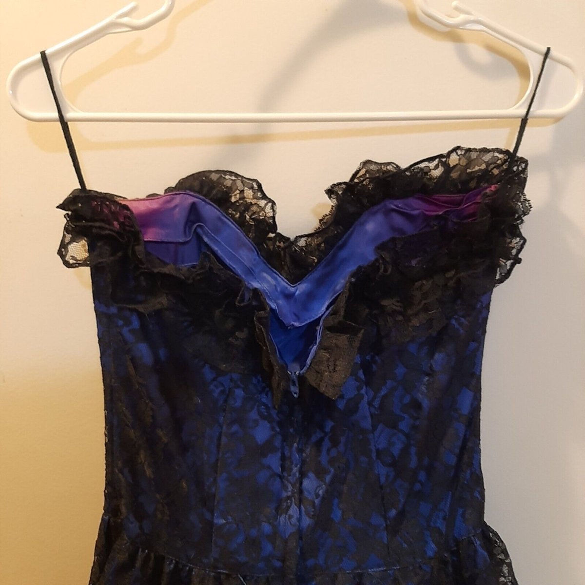 Vtg 7 GUNNE SAX Jessica McClintock Lace Prom Dress Party Gown Blue/Black DAMAGED - Dresses - ThrowbackBuys - Susieqnejp