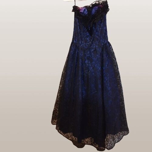 Vtg 7 GUNNE SAX Jessica McClintock Lace Prom Dress Party Gown Blue/Black DAMAGED - Dresses - ThrowbackBuys - Susieqnejp