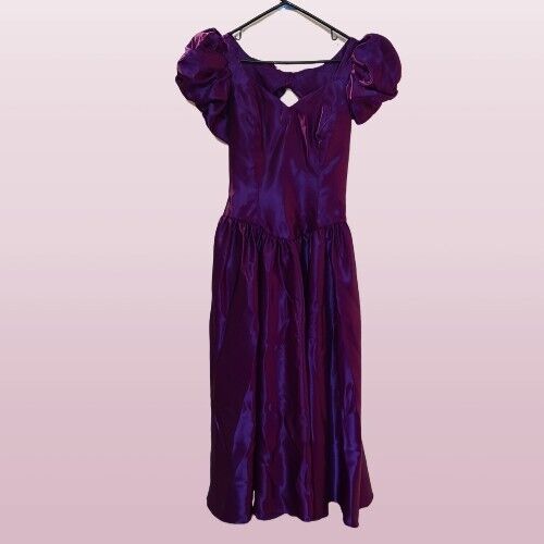 Vtg 7/8 Alfred Angelo Purple Satin Prom Bridesmaid Dress Gown Puff Sleeves USA - Dresses - ThrowbackBuys - Susieqnejp
