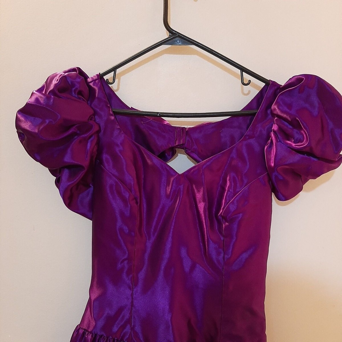 Vtg 7/8 Alfred Angelo Purple Satin Prom Bridesmaid Dress Gown Puff Sleeves USA - Dresses - ThrowbackBuys - Susieqnejp