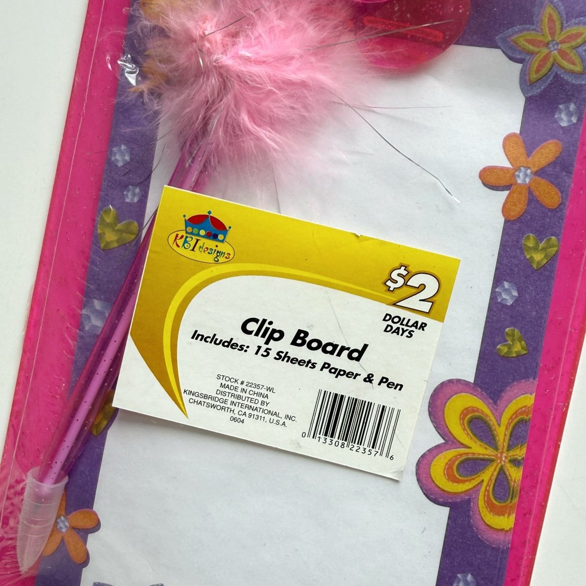 Y2K Glitter Pink Flower Clip Board with Fluffy Pen - Paper Goods - ThrowbackBuys -NostalgicEpisodes