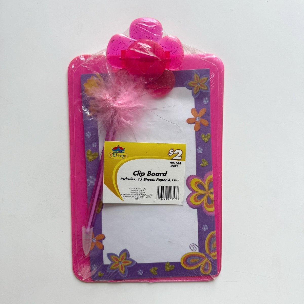 Y2K Glitter Pink Flower Clip Board with Fluffy Pen - Paper Goods - ThrowbackBuys -NostalgicEpisodes