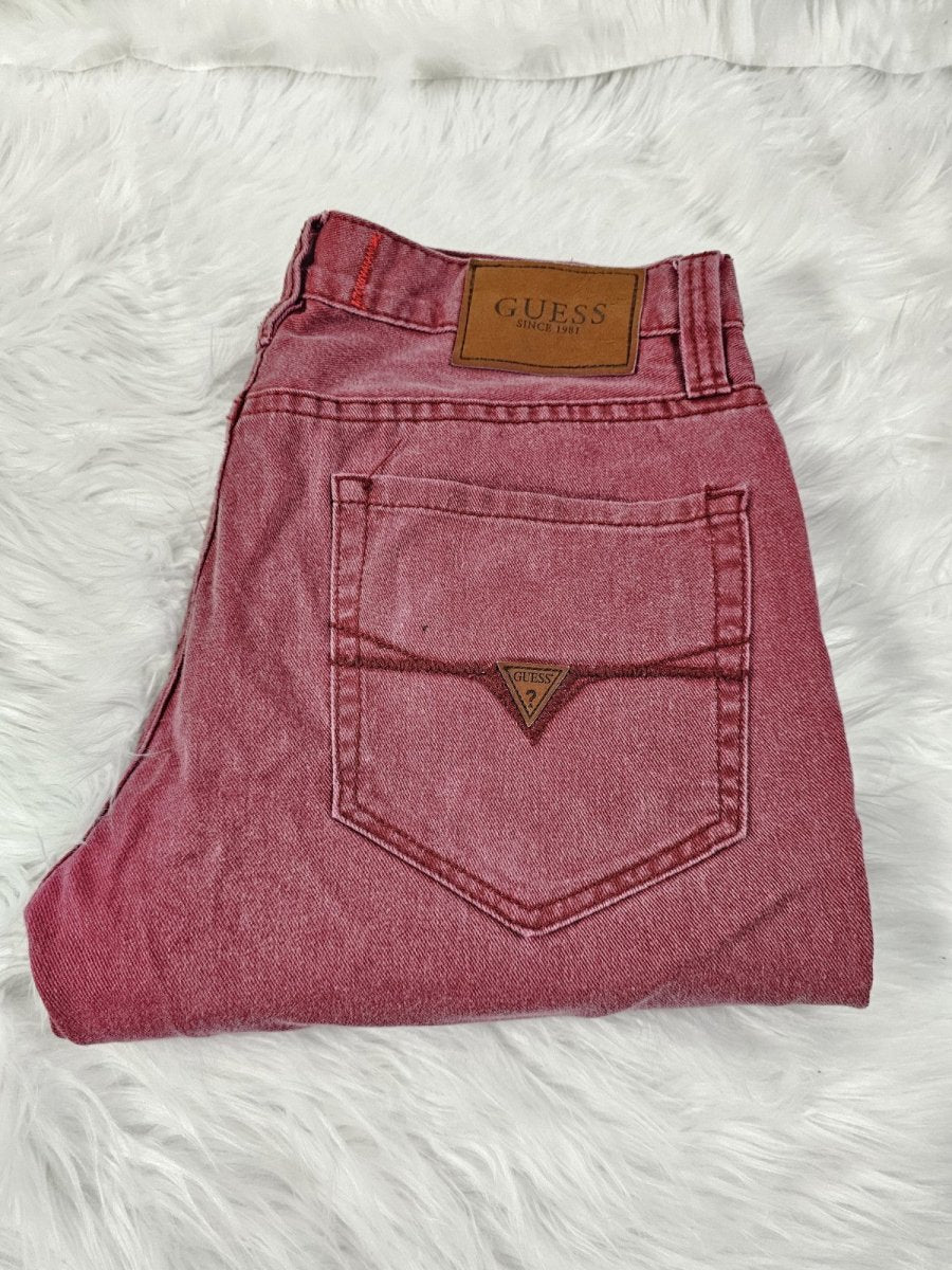 Y2K - Guess Washed Red Denim Jeans Baggy Taper Size 31 USA - Pants - ThrowbackBuys - The Thrifty Gypsyy Shop