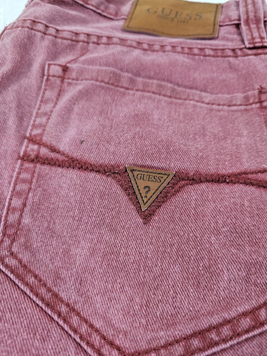 Y2K - Guess Washed Red Denim Jeans Baggy Taper Size 31 USA - Pants - ThrowbackBuys - The Thrifty Gypsyy Shop