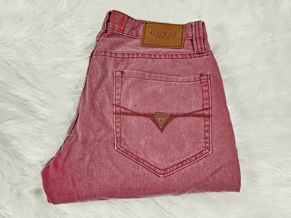 Y2K - Guess Washed Red Denim Jeans Baggy Taper Size 31 USA - Pants - ThrowbackBuys - The Thrifty Gypsyy Shop