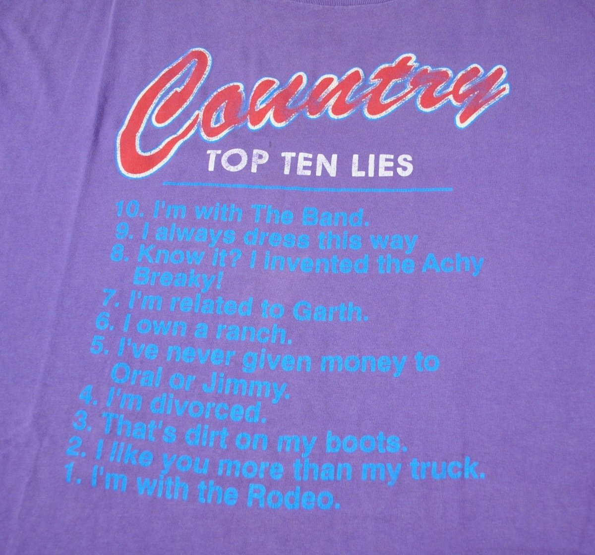 Yesterday's Attic: Country Top Ten Lies Shirt - Unisex XL - Shirts - ThrowbackBuys -Yesterday's Attic
